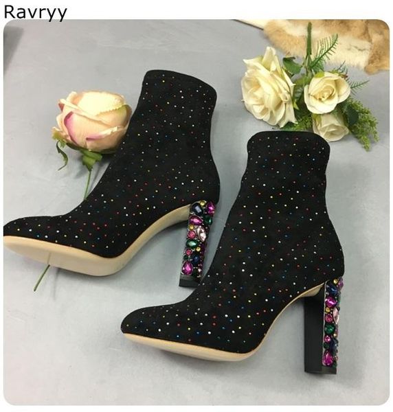 colorful crystal woman ankle boots suede leather female short boot bling bling thick heel concise style autumn winter shoes, Black
colorful crystal woman ankle boots suede leather female short boot bling bling thick heel concise style autumn winter shoes, Black
