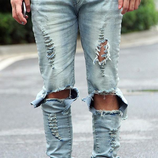 men's streetwear ripped jeans high street personality design hommes straight denim pants slim wash distressed cowboys trousers, Blue
men's streetwear ripped jeans high street personality design hommes straight denim pants slim wash distressed cowboys trousers, Blue