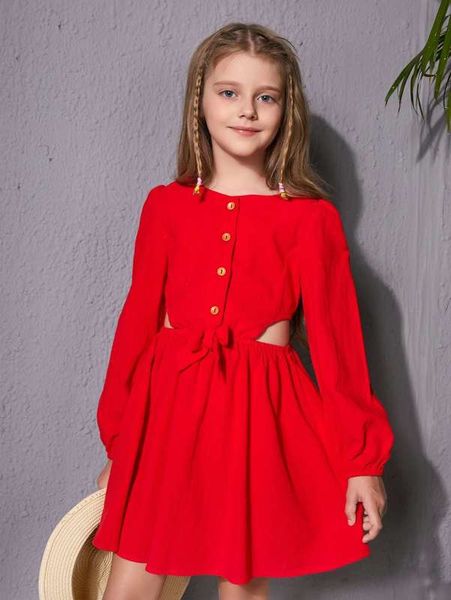 girls lantern sleeve button front cut-out dress she, Red;yellow
girls lantern sleeve button front cut-out dress she, Red;yellow