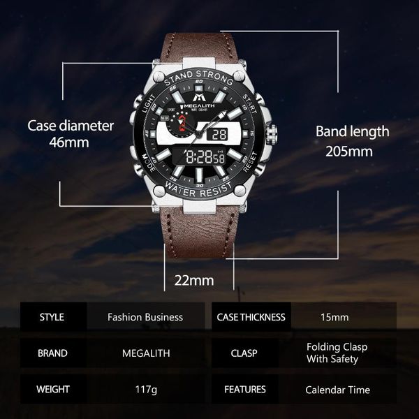 2020 megalith new men dual display quartz watches military sport waterproof luminous multifunction watch men leather strap clock wmtfmf, Silver
2020 megalith new men dual display quartz watches military sport waterproof luminous multifunction watch men leather strap clock wmtfmf, Silver