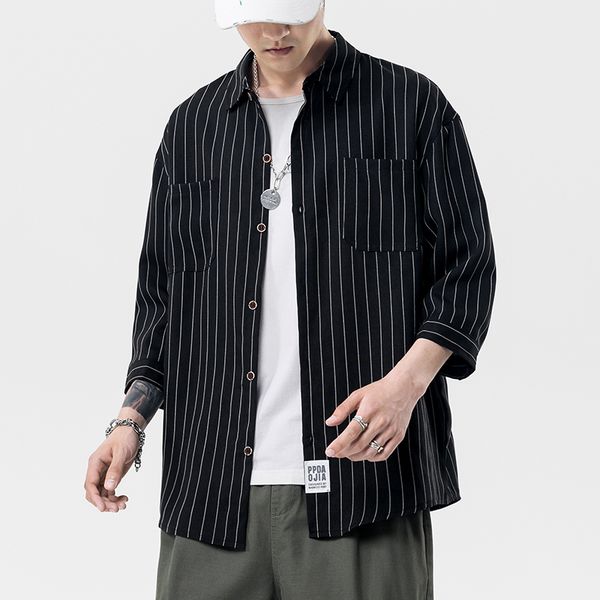 brand new 2021 beach summer striped short sleeves hawaii collar korea style black shirt for men's harajuku clothing uaq8, White;black
brand new 2021 beach summer striped short sleeves hawaii collar korea style black shirt for men's harajuku clothing uaq8, White;black