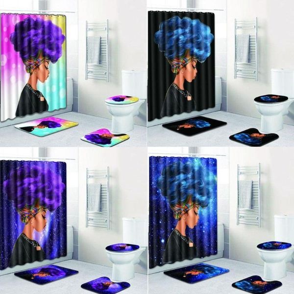 asypets african women printing toilet pad cover bath mat shower curtain set1