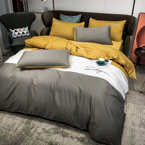 100% cotton bedding set embroidery stitching color briefness duvet cover bed linen pillowcases fitted sheet flat sheetl q1215
100% cotton bedding set embroidery stitching color briefness duvet cover bed linen pillowcases fitted sheet flat sheetl q1215