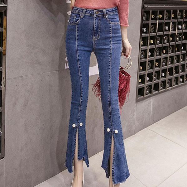 vintage high waist with pearl beading jeans 2020 korean split flare jeans ankle-length pants casual skinny stretch denim pants, Blue
vintage high waist with pearl beading jeans 2020 korean split flare jeans ankle-length pants casual skinny stretch denim pants, Blue