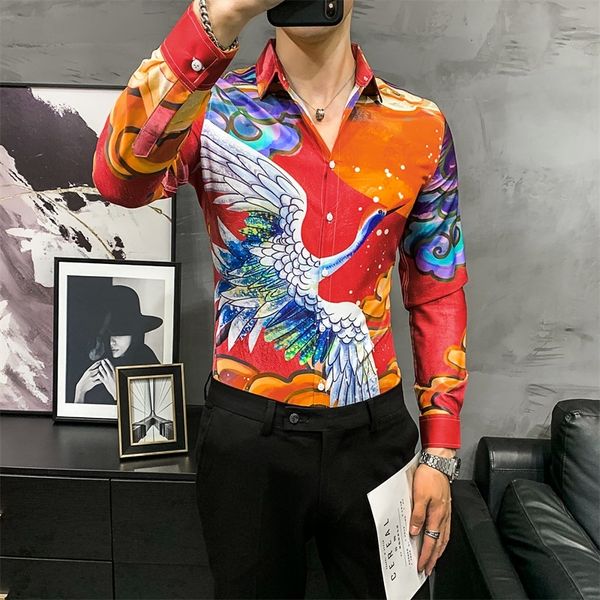 crane print shirts for men 2021 spring long sleeve casual slim shirt streetwear social party nightclub blouse camisa masculina c1212, White;black
crane print shirts for men 2021 spring long sleeve casual slim shirt streetwear social party nightclub blouse camisa masculina c1212, White;black