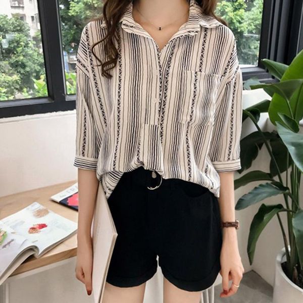 striped print shirt women korean three quarter sleeve button shirt female elegant loose blouse office lady blusa feminina, White
striped print shirt women korean three quarter sleeve button shirt female elegant loose blouse office lady blusa feminina, White