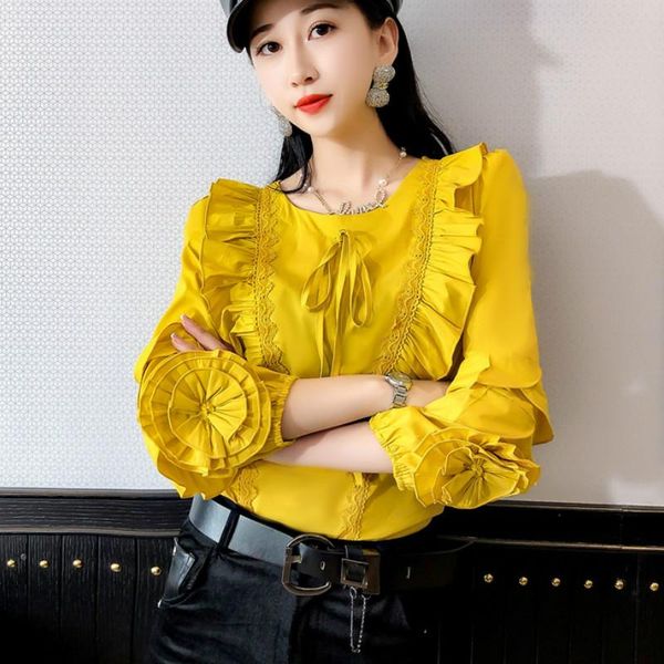 korean women 3d flower blouses lady elegant ruffles shirts femme ruffles pullovers, White
korean women 3d flower blouses lady elegant ruffles shirts femme ruffles pullovers, White