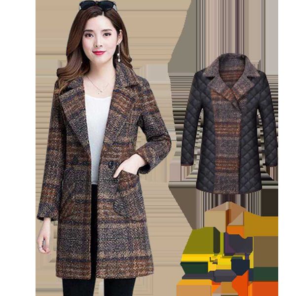 new winter middle aged female plaid long korean fashion coat mom large size parka thick warm women's woolen jacket, Black
new winter middle aged female plaid long korean fashion coat mom large size parka thick warm women's woolen jacket, Black