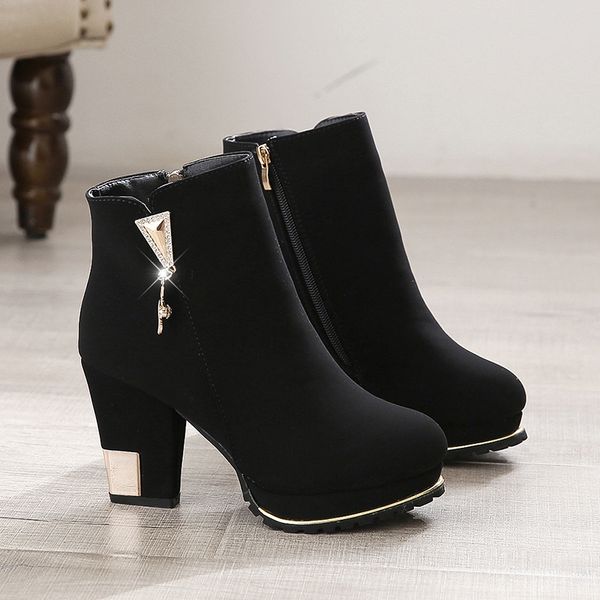 2019 new ankle boots women platform high heels female side zipper short boot casual ladies velvet warm rhinestone botas mu, Black 
2019 new ankle boots women platform high heels female side zipper short boot casual ladies velvet warm rhinestone botas mu, Black