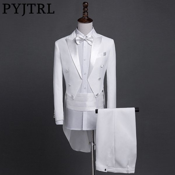 pyjtrl new plus size s-4xl mens classic black white shiny lapel tail coat tuxedo wedding groom stage singer four piece suit 201105, White;black
pyjtrl new plus size s-4xl mens classic black white shiny lapel tail coat tuxedo wedding groom stage singer four piece suit 201105, White;black