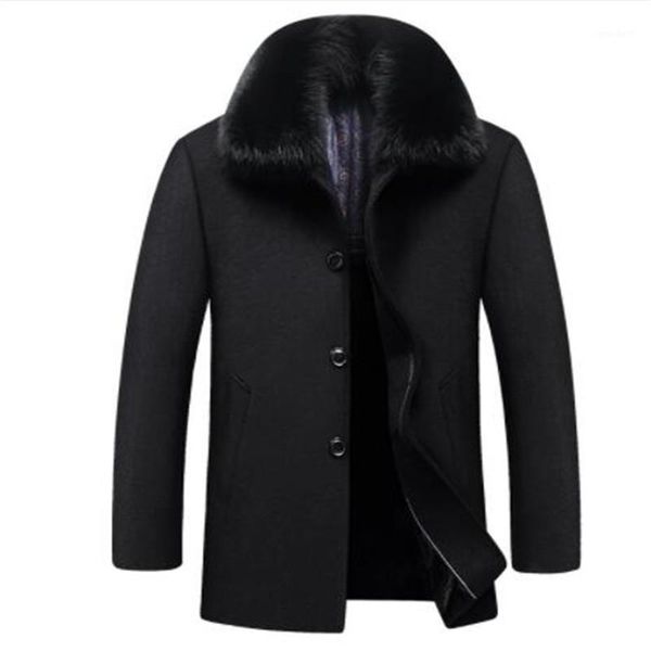 men's wool & blends brand 2021 parka winter british style coat with fur collar fashion trench clothing woolen men1, Black
men's wool & blends brand 2021 parka winter british style coat with fur collar fashion trench clothing woolen men1, Black