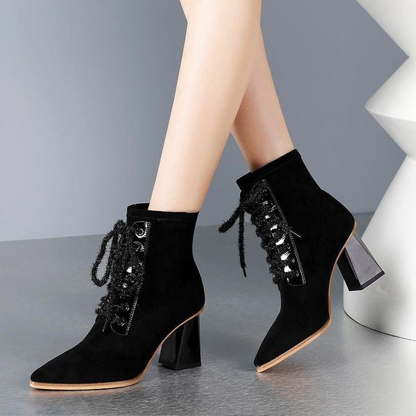 boots high-heeled 2021 autumn and winter lace-up thick-heeled thin short-tube pointed toe fashion, Black
boots high-heeled 2021 autumn and winter lace-up thick-heeled thin short-tube pointed toe fashion, Black