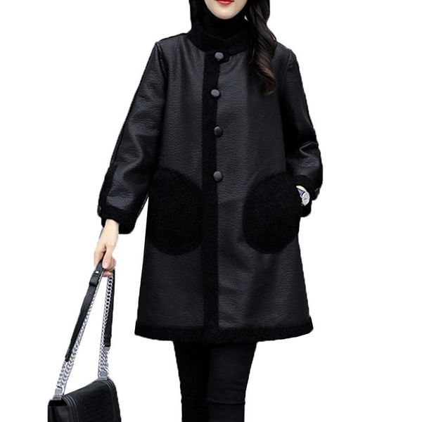 fashion women's leather jacket mid-long pu leather winter jackets black casual thicken lamb wool splicing faux outwear
fashion women's leather jacket mid-long pu leather winter jackets black casual thicken lamb wool splicing faux outwear