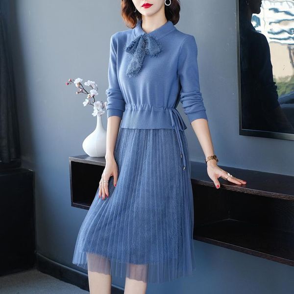 casual dresses spring spliced lace mesh knitted sweater dress women fake two elegant bow pleated korean drawstring adjust slim 2021, Black;gray
casual dresses spring spliced lace mesh knitted sweater dress women fake two elegant bow pleated korean drawstring adjust slim 2021, Black;gray