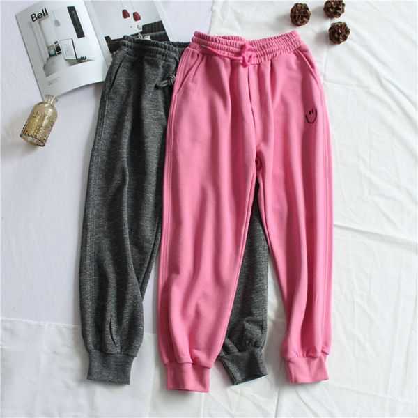 four gentlemen winter new loose casual women's trousers terry cotton wash embroidery smiling face student sports pants, Black;white
four gentlemen winter new loose casual women's trousers terry cotton wash embroidery smiling face student sports pants, Black;white