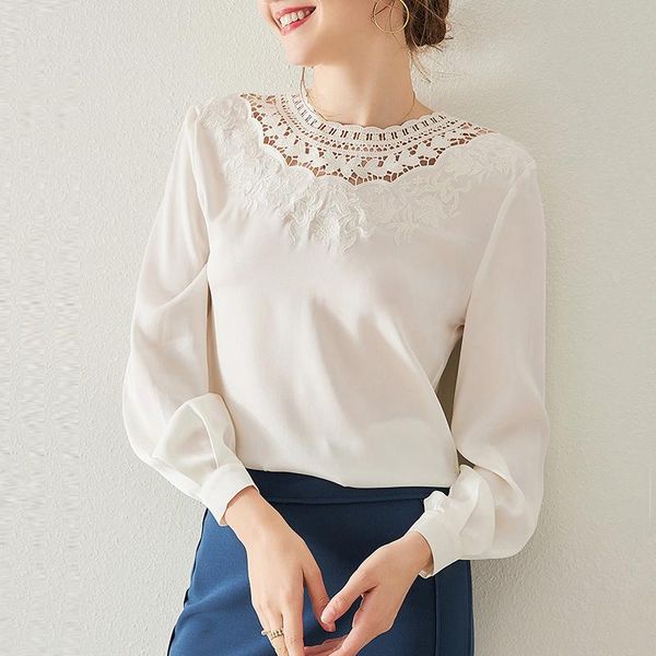 real silk women's white black shirt elegant hollow out embroidery o-neck long sleeve solid office lady blouse spring autumn 
real silk women's white black shirt elegant hollow out embroidery o-neck long sleeve solid office lady blouse spring autumn