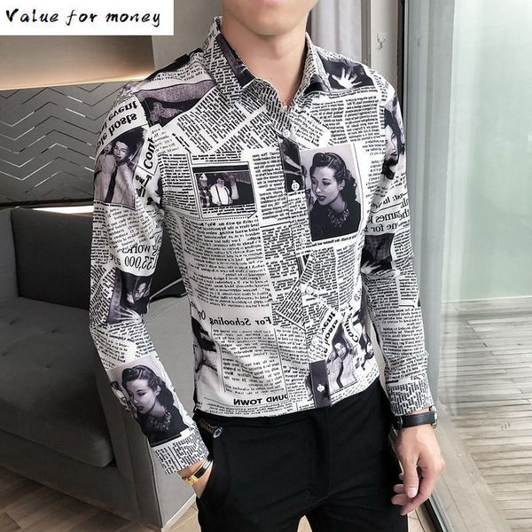 camisa men's masculina long sleeve newspaper printed shirt autumn flower shirt men formal shirts for men ropa de hombre 2020 c1212, White;black
camisa men's masculina long sleeve newspaper printed shirt autumn flower shirt men formal shirts for men ropa de hombre 2020 c1212, White;black