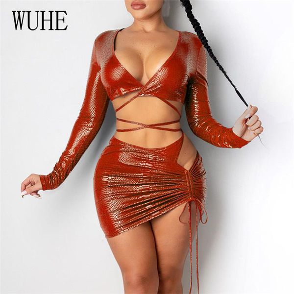 wuhe nightclub two piece set cut out deep v neck long sleeve cross bandage short + pleated side drawstring mini dress, Gray
wuhe nightclub two piece set cut out deep v neck long sleeve cross bandage short + pleated side drawstring mini dress, Gray