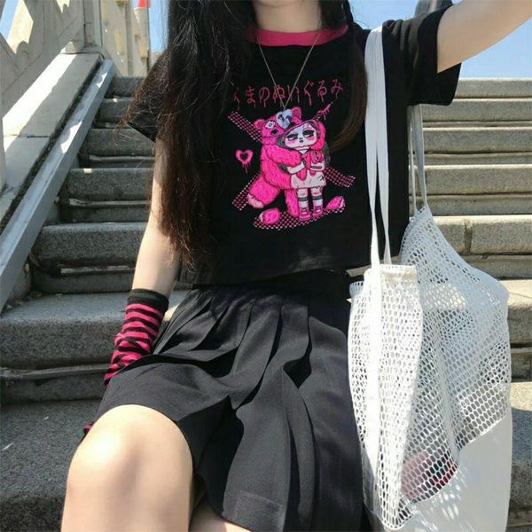 90s e-girl y2k bear graphic print front harajuku patchwork pink t-shirt kawaii summer o-neck short sleeve vintage grunge tee, White
90s e-girl y2k bear graphic print front harajuku patchwork pink t-shirt kawaii summer o-neck short sleeve vintage grunge tee, White