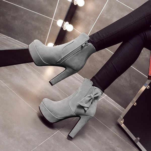 big size ma'am coarse heel short boots pure color bowknot fashion boot barrel high heel boots, Black
big size ma'am coarse heel short boots pure color bowknot fashion boot barrel high heel boots, Black