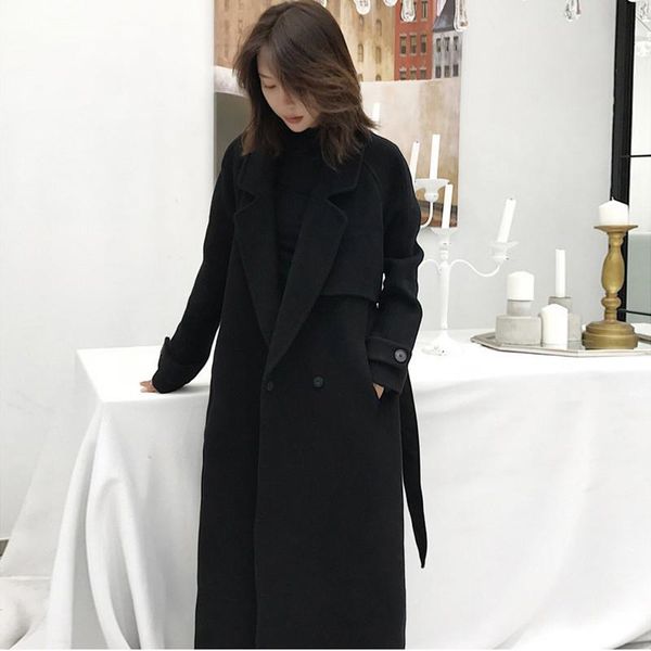 women's wool & blends johnature 2021 winter woolen loose coat women korean solid color turn-down collar bandage long female coats, Black
women's wool & blends johnature 2021 winter woolen loose coat women korean solid color turn-down collar bandage long female coats, Black