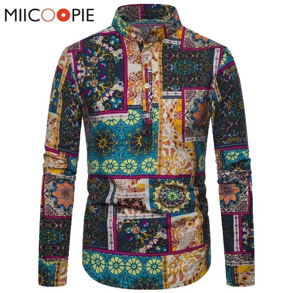 men's casual shirts floral printed patchwork men dress vintage mandarin collar long sleeves mens linen blouse plus size button chemise, White;black
men's casual shirts floral printed patchwork men dress vintage mandarin collar long sleeves mens linen blouse plus size button chemise, White;black