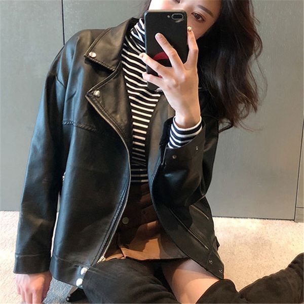 sungtin soft loose faux leather jacket women black biker motorcycle coat autumn winter pu short streetwear punk boyfriend style 201214
sungtin soft loose faux leather jacket women black biker motorcycle coat autumn winter pu short streetwear punk boyfriend style 201214