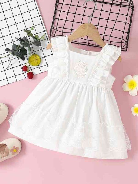 baby eyelet embroidery ruffle trim contrast lace dress she, Red;yellow 
baby eyelet embroidery ruffle trim contrast lace dress she, Red;yellow