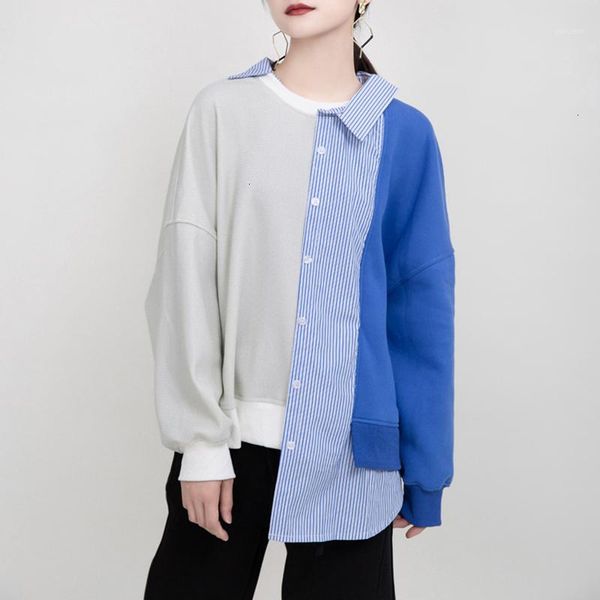 2020 loose fit blue striped split joint sweatshirt new round neck long sleeve women big size fashion tide spring 19381, Black
2020 loose fit blue striped split joint sweatshirt new round neck long sleeve women big size fashion tide spring 19381, Black