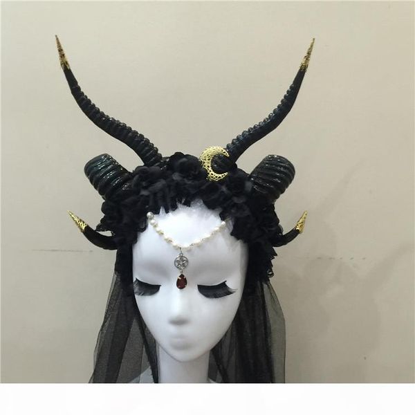 gothicpunk ram horns headband with moon steampunk hair accessory horn headband flowers horns headdress hair accessories, Black;brown
gothicpunk ram horns headband with moon steampunk hair accessory horn headband flowers horns headdress hair accessories, Black;brown