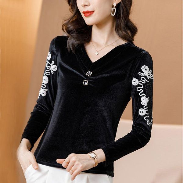women's blouses & shirts spring autumn style velvet blouse shirt elegant printed long sleeve embroidery slim sp898, White
women's blouses & shirts spring autumn style velvet blouse shirt elegant printed long sleeve embroidery slim sp898, White