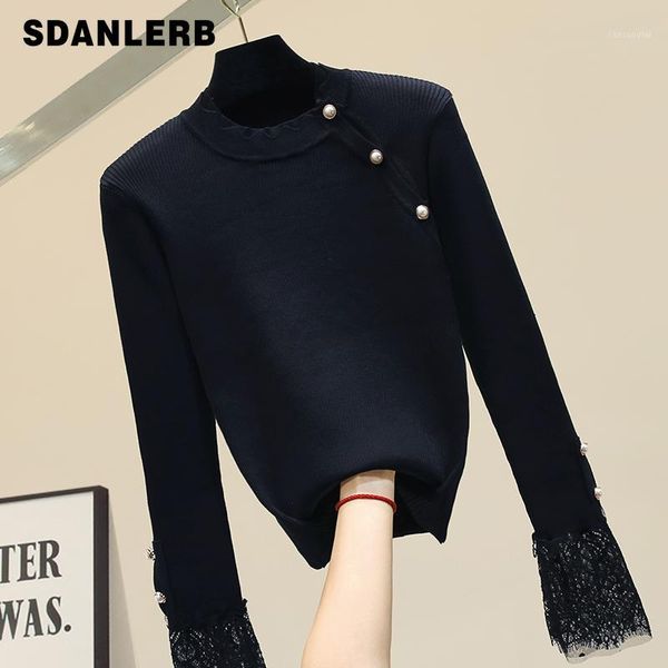 black sweater womens 2019 fall winter lace mesh splicing knitwear pullover sweater women's temperament knitting coat pull femme1, White;black
black sweater womens 2019 fall winter lace mesh splicing knitwear pullover sweater women's temperament knitting coat pull femme1, White;black