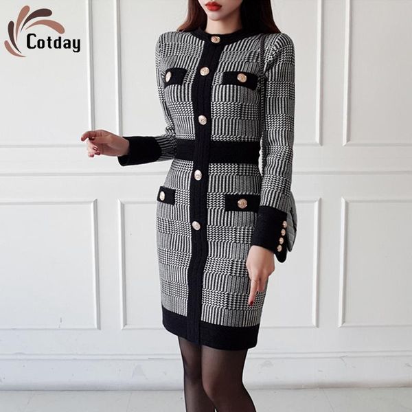 cotday houndstooth slim o neck long sleeve a line office style lady button 2020 autumn winter work wear knit women sweater dress, Black;gray
cotday houndstooth slim o neck long sleeve a line office style lady button 2020 autumn winter work wear knit women sweater dress, Black;gray