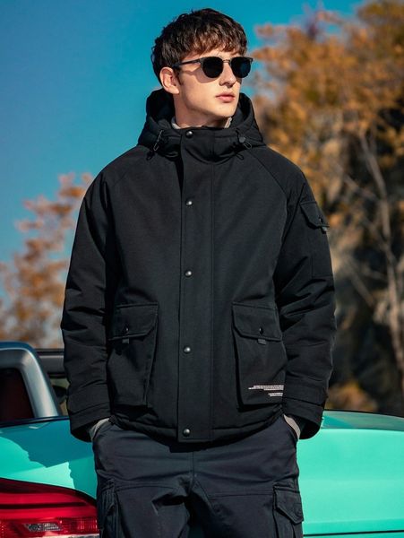 men patched detail fuzzy trim hooded letter graphic zipper down coat w1qy#, Black;brown
men patched detail fuzzy trim hooded letter graphic zipper down coat w1qy#, Black;brown