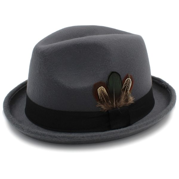 womem men wool fedora hats for lady dad roll up brim feather decorative church hat male jazz cap panama hat y200714, Blue;gray
womem men wool fedora hats for lady dad roll up brim feather decorative church hat male jazz cap panama hat y200714, Blue;gray