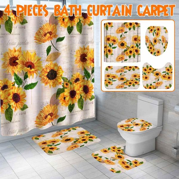1/3/4 pcs sunflower printing shower curtain set non-slip rugs toilet cover and bath mat waterproof bathroom curtains home decor
1/3/4 pcs sunflower printing shower curtain set non-slip rugs toilet cover and bath mat waterproof bathroom curtains home decor