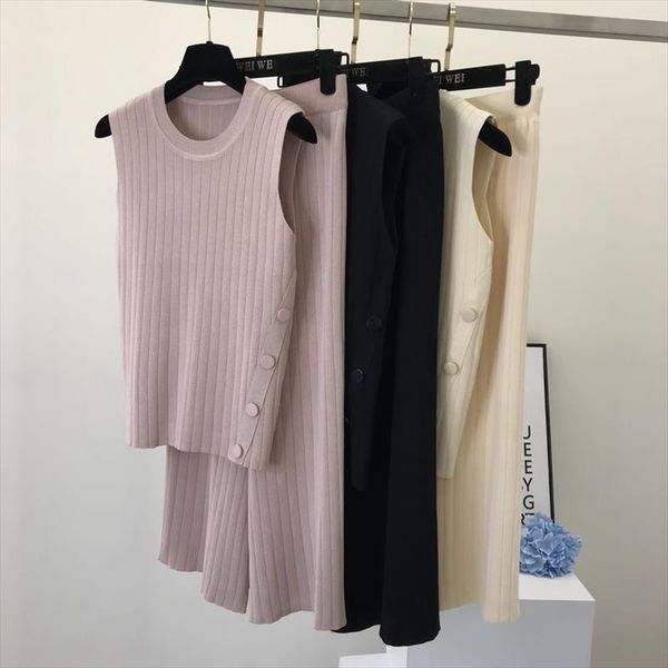 women knitted side button sleeveless vest wid legged trousers sets knit mid calf pants two pieces sets, Gray
women knitted side button sleeveless vest wid legged trousers sets knit mid calf pants two pieces sets, Gray
