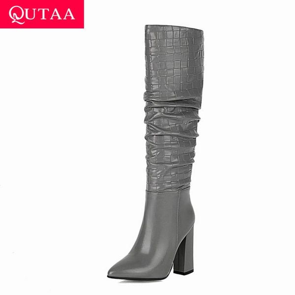 qutaa 2021 pleated pu leather knee high boots square high heel pointed toe women long boot winter slip on ladies shoes size34-43, Black
qutaa 2021 pleated pu leather knee high boots square high heel pointed toe women long boot winter slip on ladies shoes size34-43, Black