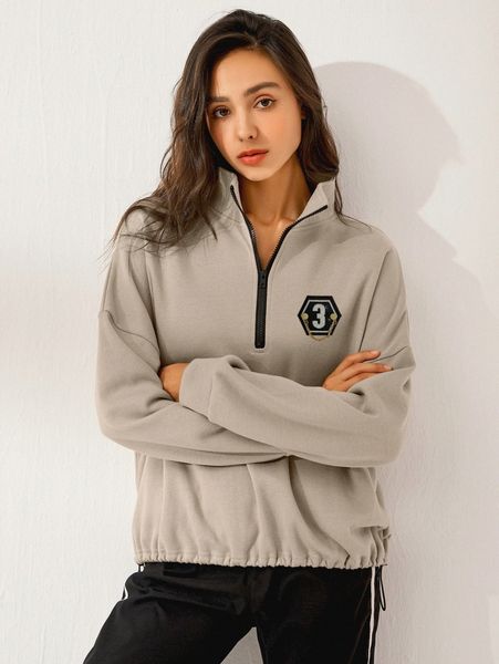 number patch detail half zip drop shoulder drawstring sweatshirt n7uo#, White;black
number patch detail half zip drop shoulder drawstring sweatshirt n7uo#, White;black