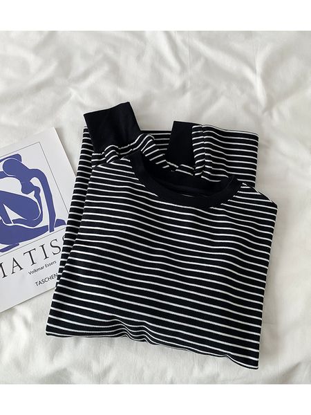 2021 new spring o-neck black white striped shirts long sleeve cotton t shirt women clothes slim fashion m508
2021 new spring o-neck black white striped shirts long sleeve cotton t shirt women clothes slim fashion m508
