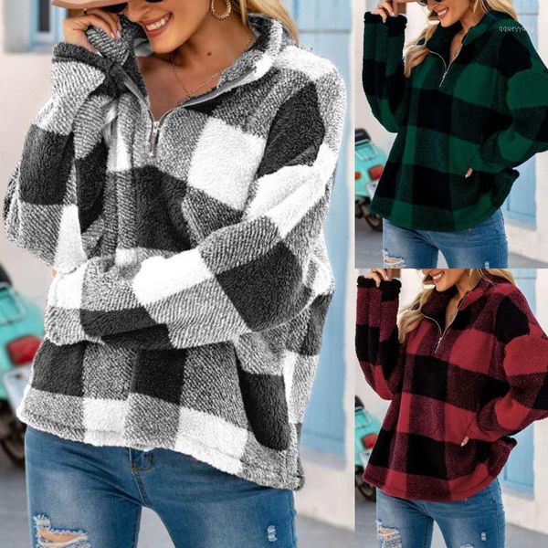 women's sweaters fashion women warm turtle neck zipper plaid print plush casual outerwear loose knitted streetwear1, White;black
women's sweaters fashion women warm turtle neck zipper plaid print plush casual outerwear loose knitted streetwear1, White;black