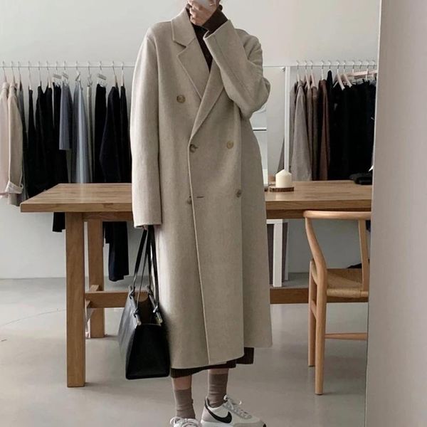 women new outerwear winter clothing fashion warm wool blends female elegant double breasted coat with belt, Black
women new outerwear winter clothing fashion warm wool blends female elegant double breasted coat with belt, Black