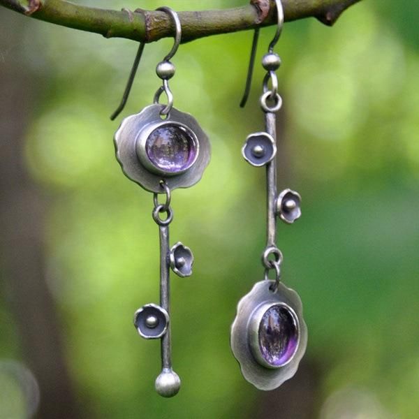 retro lotus leaf mint green purple blue crystal stone drop dangle earrings trendy emboss plum blossom metal dew women hook, Silver
retro lotus leaf mint green purple blue crystal stone drop dangle earrings trendy emboss plum blossom metal dew women hook, Silver