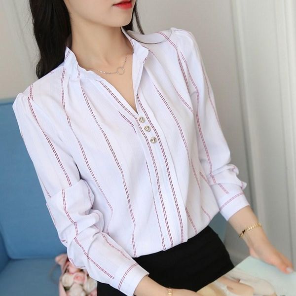women's blouses & shirts korean elegant fashion v collar long sleeve striped shirt office lady spring autumn blusas mujer, White
women's blouses & shirts korean elegant fashion v collar long sleeve striped shirt office lady spring autumn blusas mujer, White