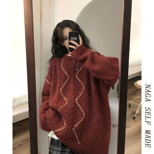 japanese autumn and winter new round neck pullover wine red cashmere hair twist sweater women lazy wind thickening outside wear, White;black
japanese autumn and winter new round neck pullover wine red cashmere hair twist sweater women lazy wind thickening outside wear, White;black