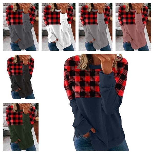 spring autumn women patchwork plaid t-shirt long sleeve round necks fashion loose blouse casual sports home clothes g11401, Blue;red
spring autumn women patchwork plaid t-shirt long sleeve round necks fashion loose blouse casual sports home clothes g11401, Blue;red