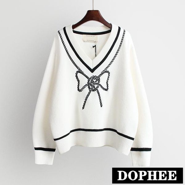 women's sweaters autumn 2021 loose pullover v-neck winter long sleeve knitted sweater students thickened kntiwear, White;black
women's sweaters autumn 2021 loose pullover v-neck winter long sleeve knitted sweater students thickened kntiwear, White;black
