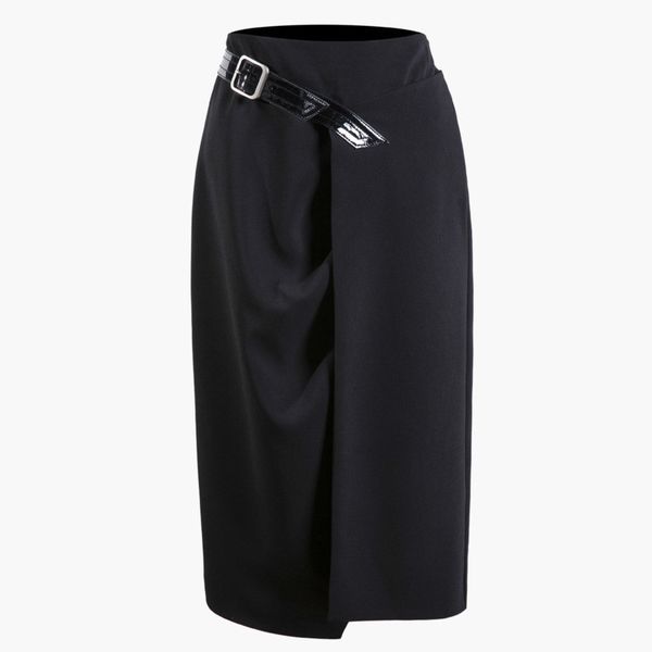 2019 new spring summer high elastic waist black belt pleated fold stitch irregular half-body skirt women fashion tide a182
2019 new spring summer high elastic waist black belt pleated fold stitch irregular half-body skirt women fashion tide a182