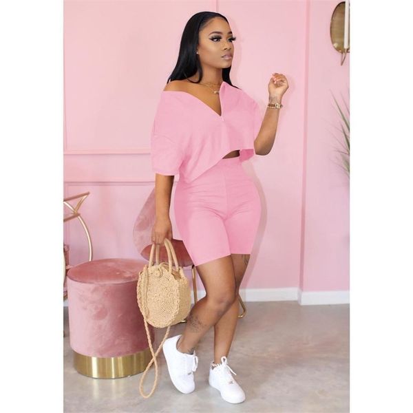 casual tracksuit 2 piece set crop + pants short sleeve deep v-neck summer cloth for women outfits solid 7 color t200603, White
casual tracksuit 2 piece set crop + pants short sleeve deep v-neck summer cloth for women outfits solid 7 color t200603, White