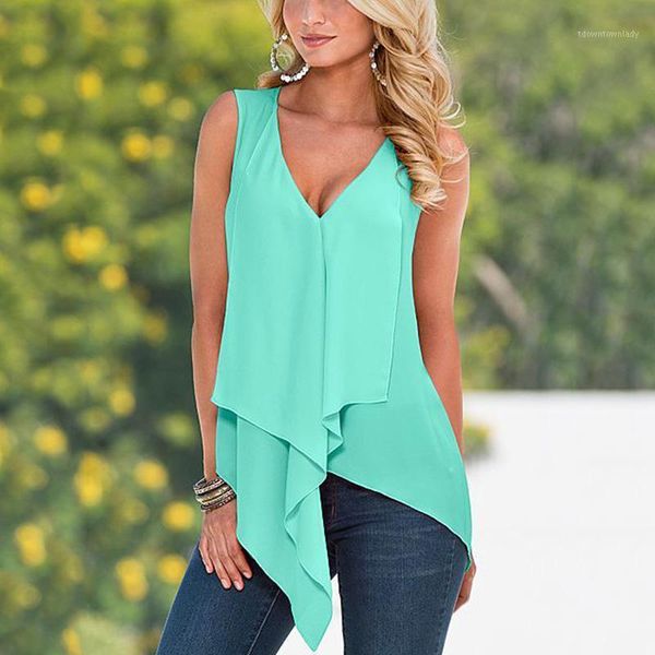 women's blouses & shirts women v-neck sleeveless irregular 2021 elegant chiffon blouse summer casual loose solid color blouse1, White 
women's blouses & shirts women v-neck sleeveless irregular 2021 elegant chiffon blouse summer casual loose solid color blouse1, White